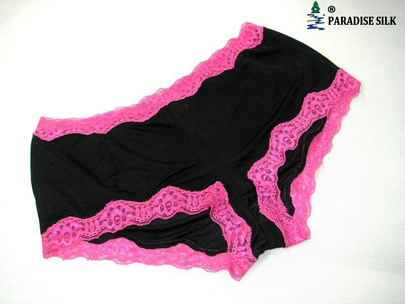 Sexy Silk Knitted Underwear Women's Boyshorts  W/ Lace Boy Panties Solid Size... - Picture 2 of 3